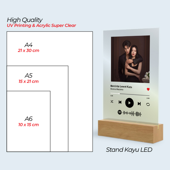 Custom Acrylic Spotify Art + Stand Kayu LED Premium A4