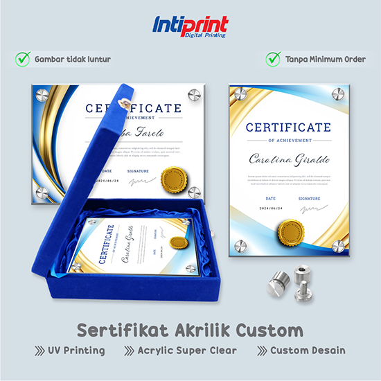 Cetak Sertifikat / Piagam Akrilik Ukuran A4 (5 mm)